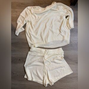 Cream Knit Sweater & Shorts Lounge Set Size XXL Cozy Matching Set